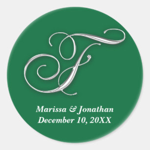 Initial F green monogram custom name favour seal
