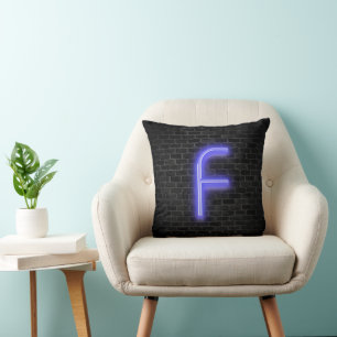 Initial F In Neon Marquee On Brick   Cushion