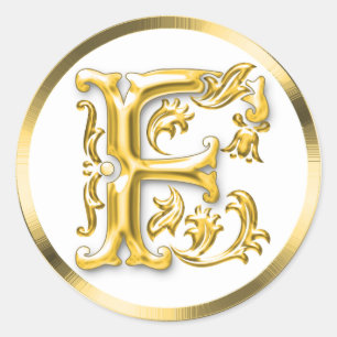 Initial F Round Sticker in Gold