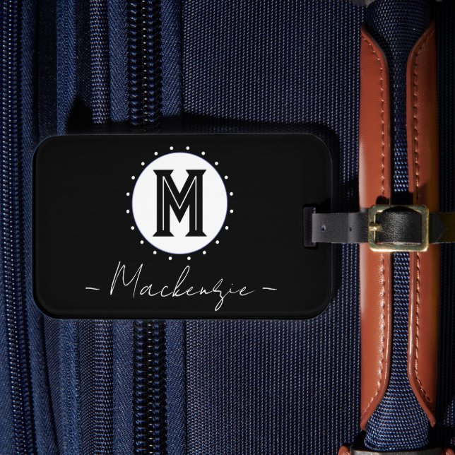Initial Family Name Monogram Circle Luggage Tag (Front Insitu 4)