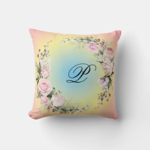 Initial Floral Design Throw Pillow