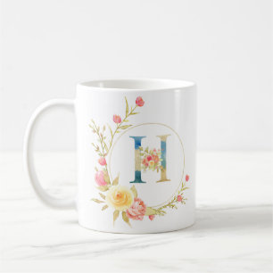 Initial floral letter H floral frame Coffee Mug