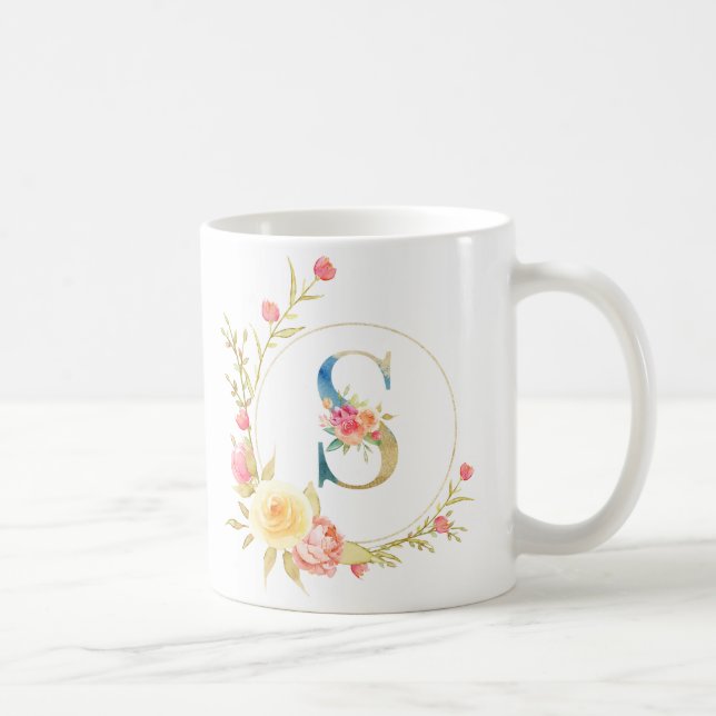 Initial floral letter S floral frame Coffee Mug (Right)