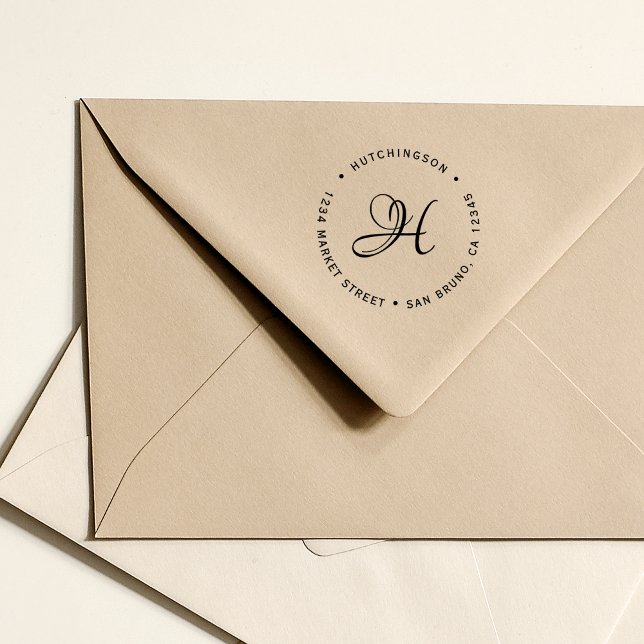 Initial Fuchsia Monogram Script Return Address Self-inking Stamp (Creator Uploaded)