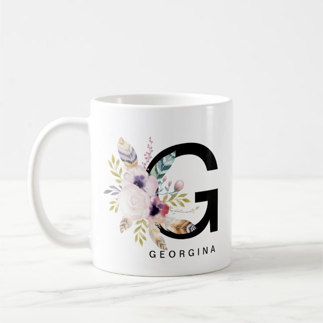 Initial 'G' Alphabet Mug Monogram Boho Watercolour (Left)