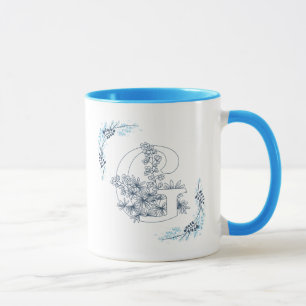 Initial "G" Blue Monogram Calm Floral Coffee Mug