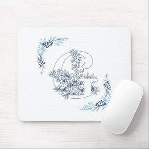 Initial "G" Blue Monogram Calm Floral Mouse Mat