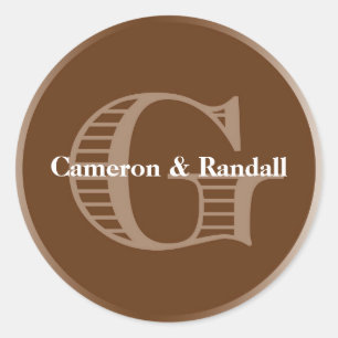 Initial G brown monogram name tag party favour