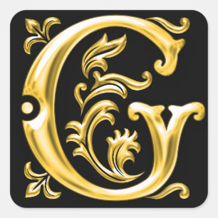 Initial G Capital Letter Sticker in Gold