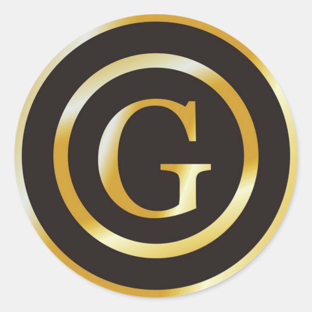 Initial G Gold Monogram Wedding  Stickers (Front)