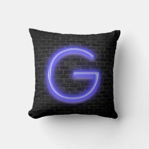 Initial G In Neon Marquee On Brick   Cushion