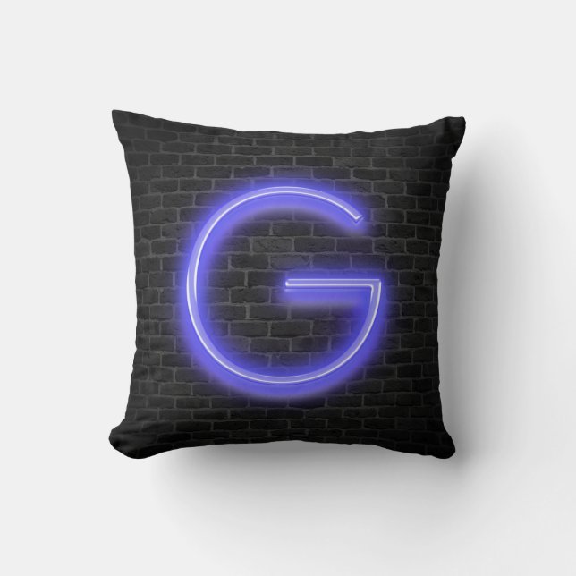 Initial G In Neon Marquee On Brick   Cushion (Front)