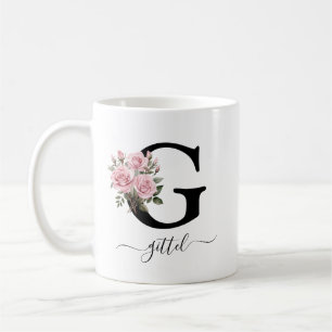 Initial G Monogram Floral Flower Pink Roses Mug