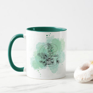 Initial G Watercolor Monogram Green Botanical Mug