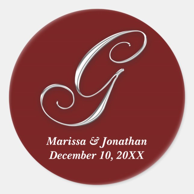 Initial G wine red monogram custom name favour sea Classic Round Sticker (Front)