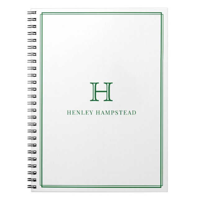 Initial Gift Men's Office Stationery Hunter Green Notebook (Front)