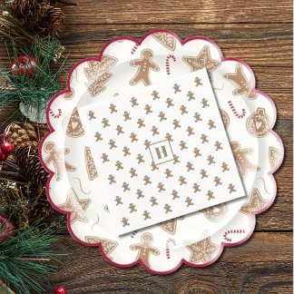 Initial, Gingerbread Man Cookies Holiday Paper Napkin