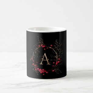 Initial Glitter Letter A Holly Eucalyptus Holiday Coffee Mug
