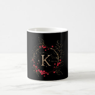 Initial Glitter Letter K Holly Eucalyptus Holiday Coffee Mug
