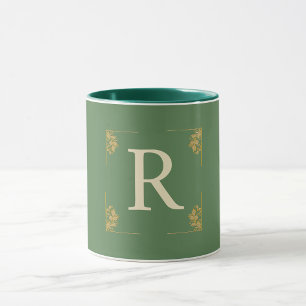 Initial green golden monogram personalised coffee mug