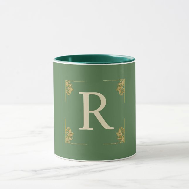 Initial green golden monogram personalised coffee mug (Creator Uploaded)