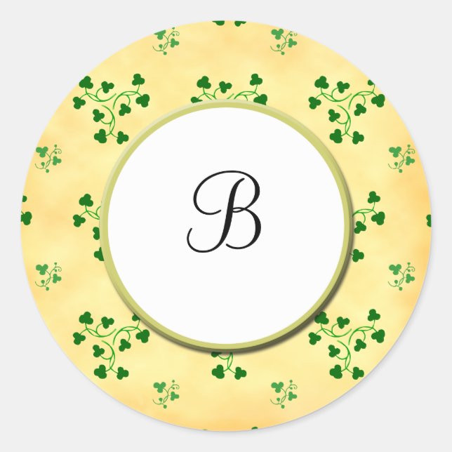 Initial Green Shamrocks Circle Sticker (Front)