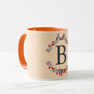 Initial grey monogram on bisque colour  mug