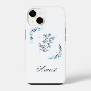 Initial "H" Blue Monogram Calm Floral iPhone 14 Case