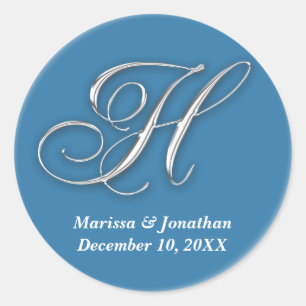 Initial H blue monogram custom name favour seal