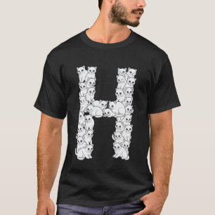 Initial H Capital Letter Funny Cat Lover Feline Ki T-Shirt