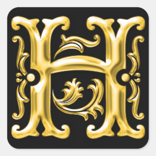 Initial H Capital Letter Sticker in Gold