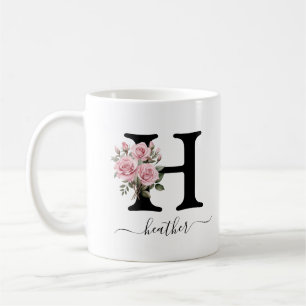 Initial H Monogram Floral Flower Pink Roses Mug