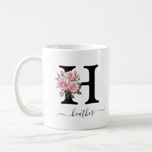 Initial H Monogram Floral Flower Pink Roses Mug