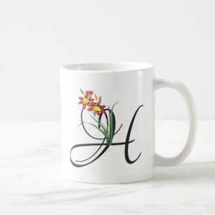 Initial H, Vintage Harlequin Flower Coffee Mug
