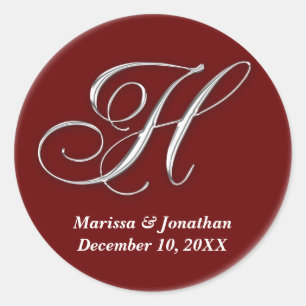 Initial H wine red monogram custom name favour sea Classic Round Sticker