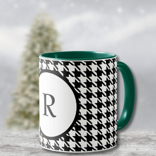 Initial Houndstooth Pattern Combo Beverage Mug
