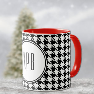 Initial Houndstooth Pattern Combo Beverage Mug