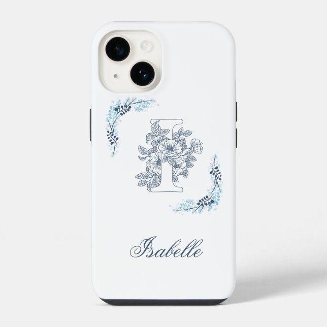 Initial "I" Blue Monogram Calm Floral iPhone Case (Back)