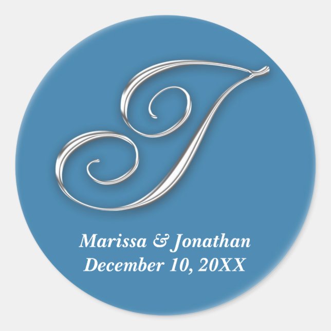 Initial I blue monogram custom name favour seal (Front)