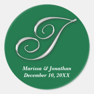 Initial I green monogram custom name favour seal