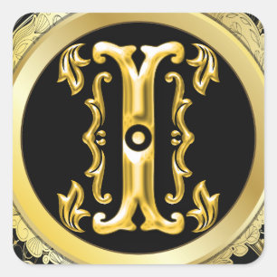 Initial I Square Sticker in Gold
