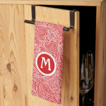 Initial in Red Scribbleprint Kitchen Towel