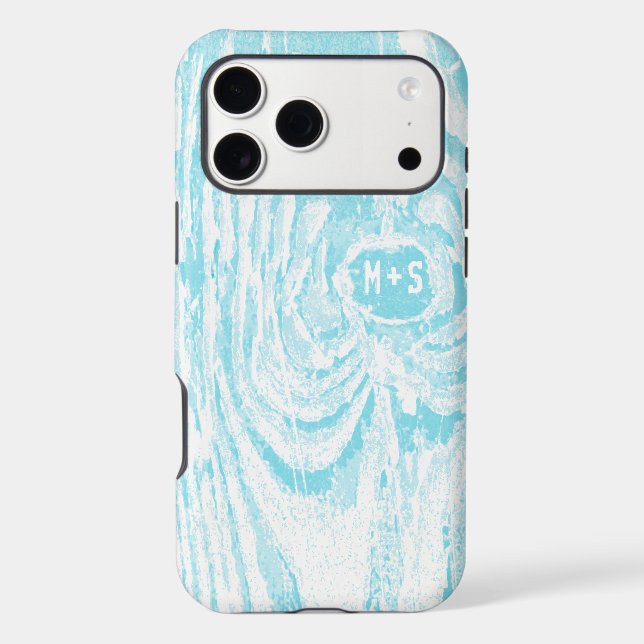 Initial In Tree Wood Look aqua iPhone 5 (Back)