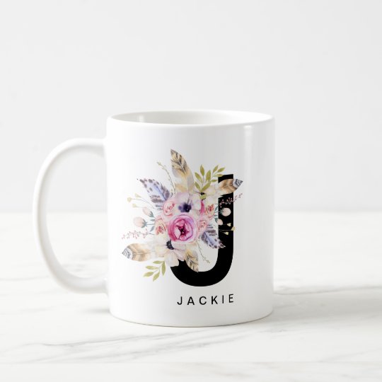 Initial J Alphabet Mug Monogram Boho Watercolour Zazzle Co Uk