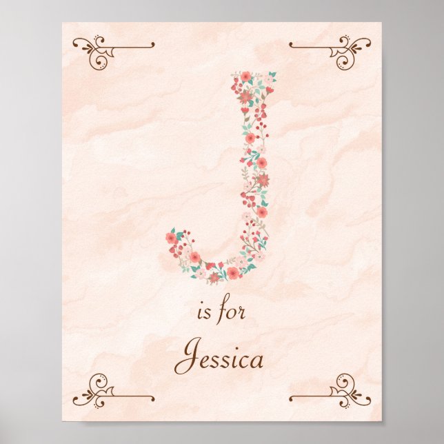 Initial J Baby Name Monogram Art Print (Front)