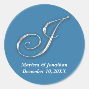 Initial J blue monogram custom name favour seal