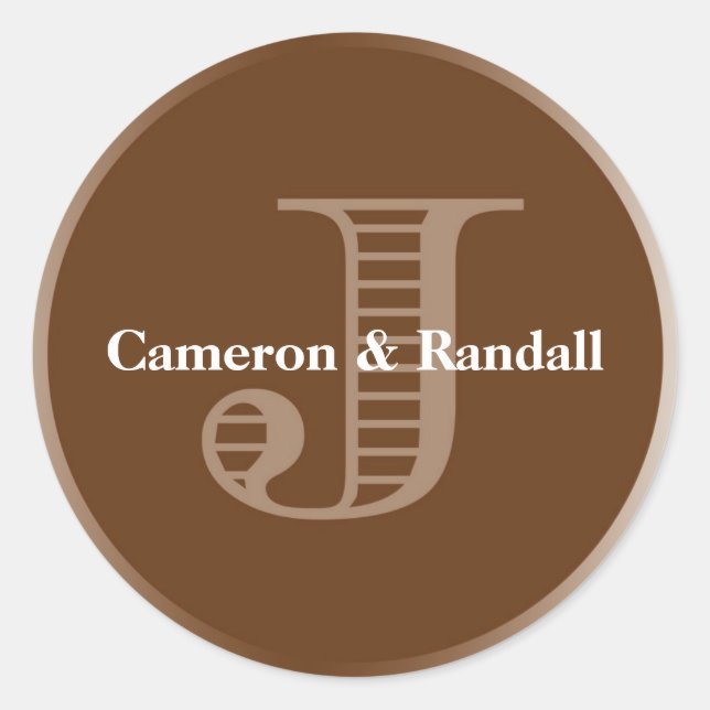 Initial J brown monogram name tag party favour (Front)