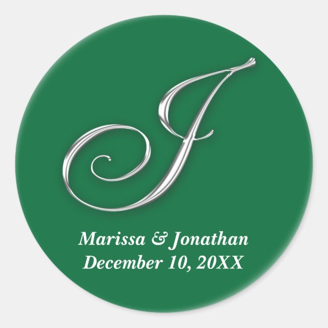 Initial J green monogram custom name favour seal (Front)