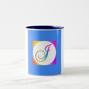 INITIAL J MONOGRAM ON BLUE Two-Tone COFFEE MUG