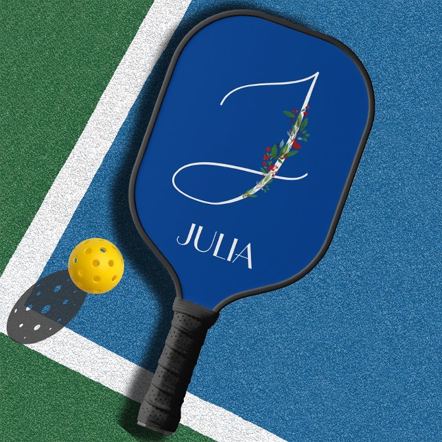 Initial J monogram watercolor flower teacher Pickleball Paddle (Creator Uploaded)
